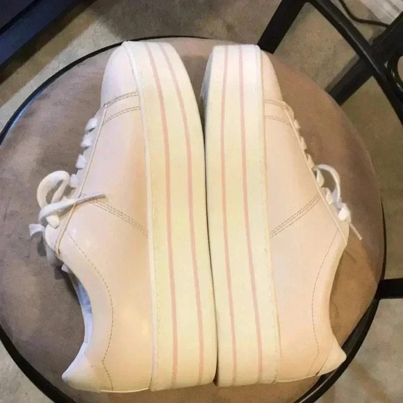 Zara Basic Collection Off white Lace up Sneakers Chunky Heel Pink Stripes-40 - Picture 4 of 10